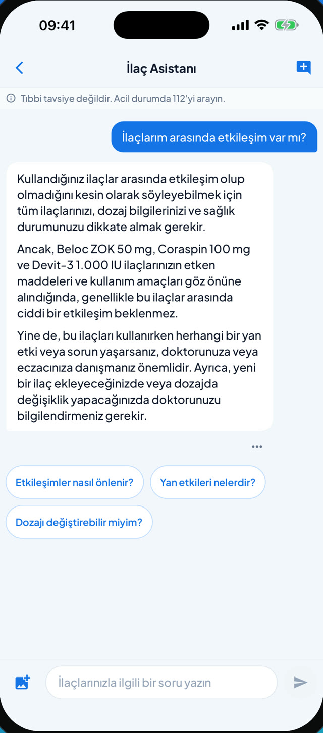 İlaç asistanı: ilaç etkileşimi sorusu ve yanıtı